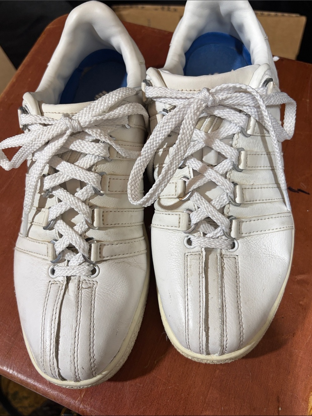 K-Swiss White Leather Lace-Up Athletic Sneakers